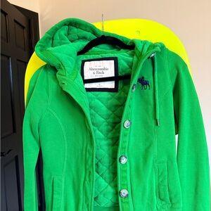 Abercrombie & Fitch Neon Green Quilted Hooded Jacket